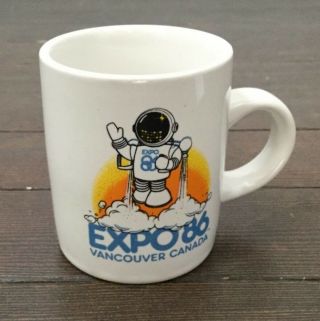 Expo 86 Coffee Espesso Mug Cup White Mini Ernie Robot Astronaut Vancouver Canada