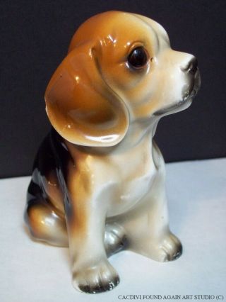 Vintage Beagle Puppy Ceramic Figurine Cute Hound Dog Sitting Canine Figure M21