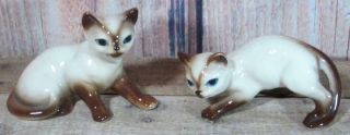 Vintage Mid Century Modern Siamese Cat Kitten Figurines Japan 3 " T 4 " L