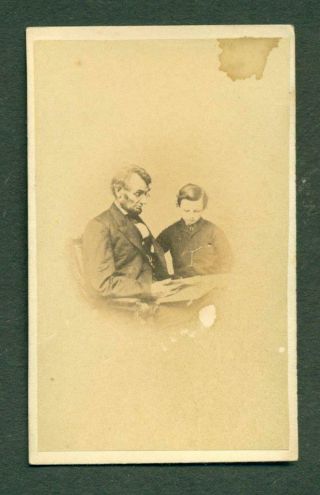 Ca.  1860 S President Abraham Lincoln W Son Tad Looking At Photo Album Civil War