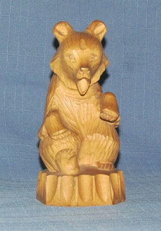 Vintage 6 " Hand Carved Wooden Bear Made In U.  S.  S.  R.