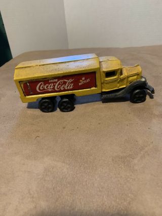 Vintage Yellow,  Red & Black Coca Cola Cast Iron Delivery Truck " Drink Coca Cola "