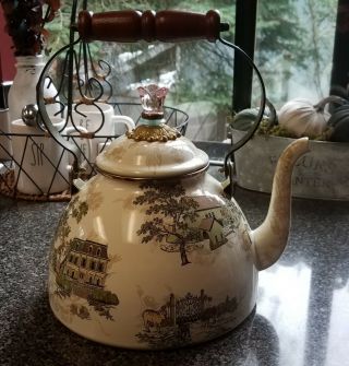 Mackenzie Childs - Aurora Enamelware 3 Quart Teapot Tea Pot Kettle