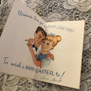 Vintage Greeting Card Easter Husband Woman On Phone Rust Craft 2