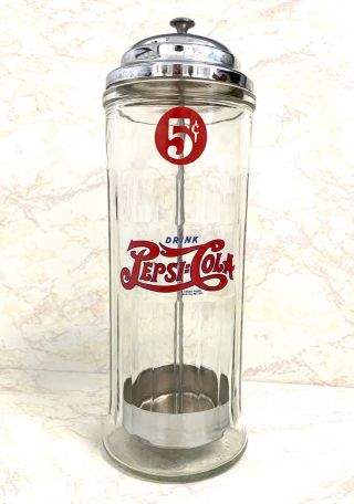 Vintage Pepsi - Cola 5 Cent Straw Dispenser Holder Chrome Top The 1800 