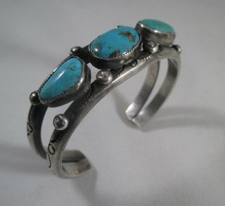 Vtg Old Pawn Navajo Sterling Silver Cuff Bracelet With Natural Nevada Turquoise