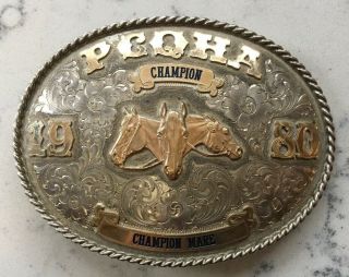 Vintage Gist Sierra Silver Rodeo Cowboy Belt Buckle Trophy Pcqha 1980 Champion