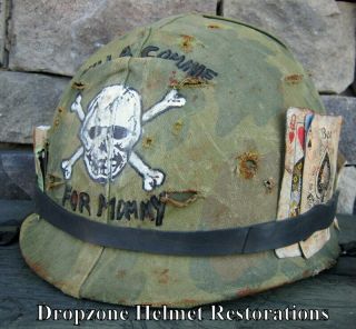 Vietnam M - 1 USMC Helmet 1969 liner Mitchell Camo Cover Rations Graffiti 3