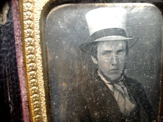 Handsome Young Man In Top Hat And Cravat,  Early Daguerreotype