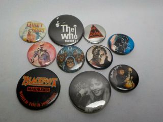 10 MUSIC ROCK BUTTON PINS PINBACKS THE WHO PINK FLOYD DEF LEPARD QUIET RIOT 2