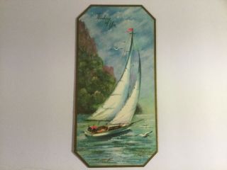 Vintage “thinking Of You” Card,  Sailboat,  Sea Gull,  People