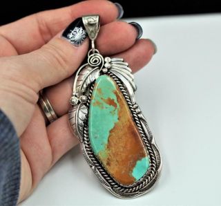Large Vtg Navajo Signed R.  C.  Little Sterling Silver Royston Turquoise Pendant