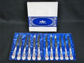 Set Of 12 Aynsley Pembroke Fine English Bone China Steak Knives,  Boxes Nr.