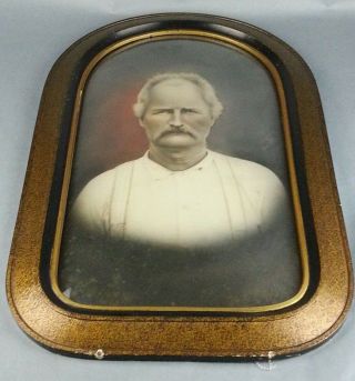 Antique Chicago Portrait Company Bubble Glass Man Mustache Frame Picture