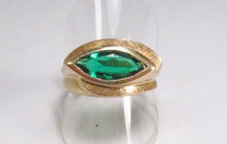 Vintage 1960s Siffari Designer Mcm 14k Gold Green Rhinestone Mens Ring Sz 9.  75