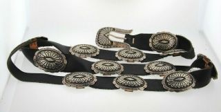 Vintage Native American Sterling Silver Concho Belt,  Signed