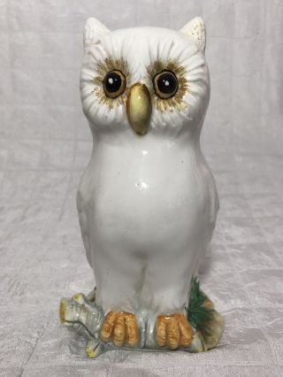 Vintage Ceramic Owl Figure White Unique 8 Inches Tall Made In Italy? 8 " Tall