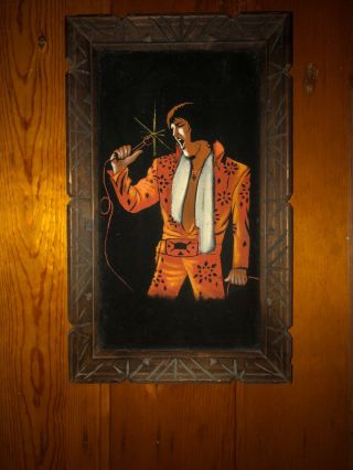 Vintage Elvis Presley Red Suit Oil Painting In Black Velvet Framed 23 " X 14 "