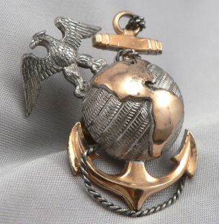 Vintage Us Marine Corps Dress Cap Badge Ega Sterling Silver Rolled Gold H&h Usmc