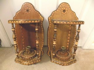 Gorgeous Wooden Hand Carved Candle Holder Sconces W/amazing Detail