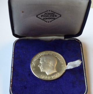 1972 Edward Duke Of Windsor Silver Memorial Medal By John Pinches Box