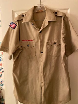 Boy Scout Bsa Uniform Shirt Mens Large Short Sleeve Tan 3