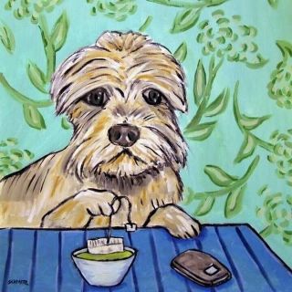 Dandie Dinmont At The Coffee Shop Dog Art Tile
