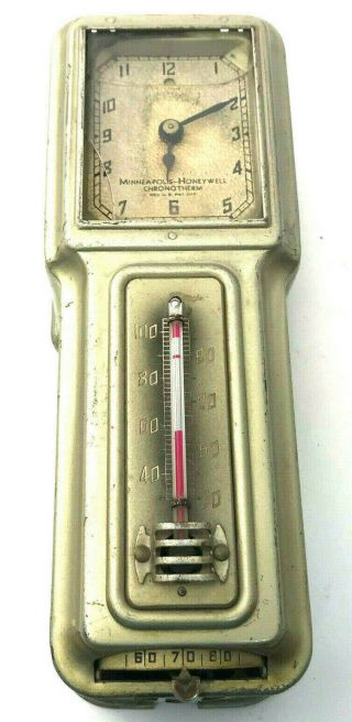 Minneapolis Honeywell Chronotherm Thermometer Thermostat Red Dot Clock Hvac