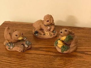3 June Sears Stone Critters Clay Terracotta Lamb Bunny Rabbit Duckling Easter