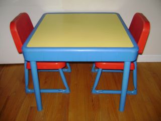 Vintage Fisher Price Child Size Table 2 Chairs Preschool Arts & Crafts Red Blue