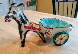 Vintage Ceramic Donkey And Cart Planter