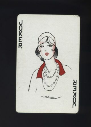 Vintage Joker Swap/playing Card Portrait Of Art Deco Woman Pearls & Hat