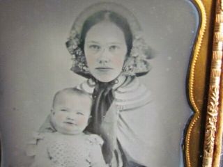 Young Mother Holding Her Smiling Baby 1/4 Plate Ambrotype Photograph