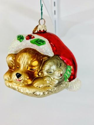 Christopher Radko Santa Dog & Cat Christmas Tree Ornament