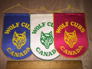 Scouts Canada Wolf Cubs.  Set Of Three.  Banners Pennants Hanging Flags