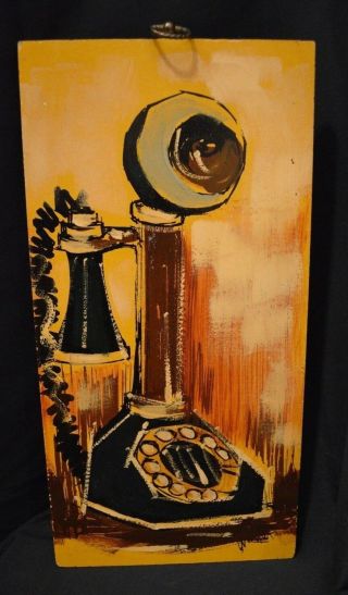 Mid Century Modern Still Life Painting Of Rotary Dial Telephone 8x16