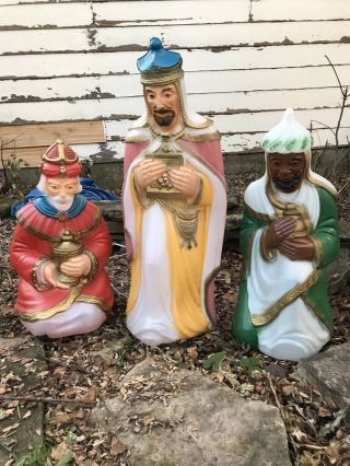 Vintage Blow Mold General Foam Three 3 Wise Men Christmas Nativity Outdoor Light