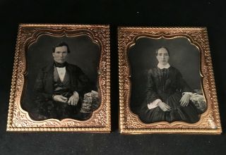 Two 1/6 Plate Daguerreotypes,  Husband,  Wife,  No Wipes,  Sharp,  In M.  O.  P.  " Book "