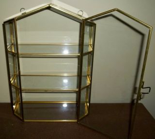 Brass And Glass Curio Miniatures Display Case 10 " For Wall Or Table