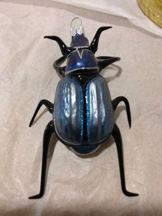 Slavic Treasures Ornament Glass Way Out Bugs Series Beetle Bug Black Blue 3