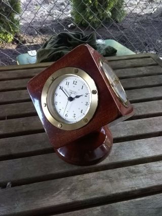 Weems & Plath Desktop Clock,  Barometer And Thermometer In Mahogany Swivel Base