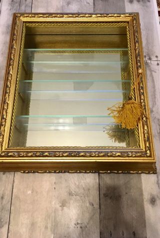 Creazioni Artistiche Wall Display Cabinet Curio Gold Wood Galss Mirror