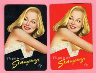 Single Swap Playing Cards Sexy Girl Seamprufe Slip Ad Blonde Lady Vintage Pinups