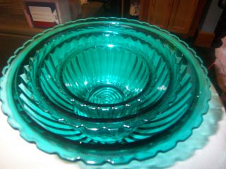 Very Rare Complete Set Of 3 Jeannette Depression Glass Jennyware Mixing Bowls