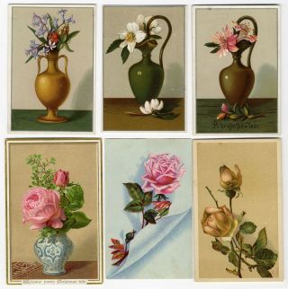 Flowers In Vases 6 Victorian Cards 1880 