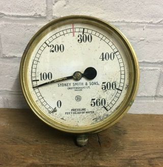 Vintage Water Pressure Gauge Made From Brass.  Sydney Smith & Sons.  Steam Punk