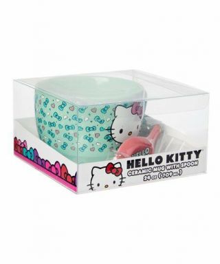 Hello Kitty Blue Bow Ceramic Soup Mug&Spoon Set by Silver Buffalo 2