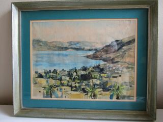 Vintage Framed Watercolor Landscape Painting Signed Dated 1950 Israel