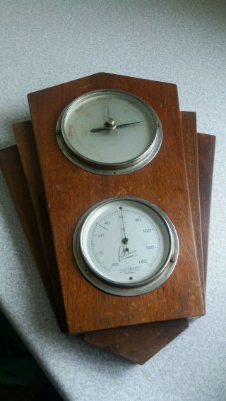 Vintage Art Deco Wooden - Rototherm Thermometer And Barometer - Needs Work