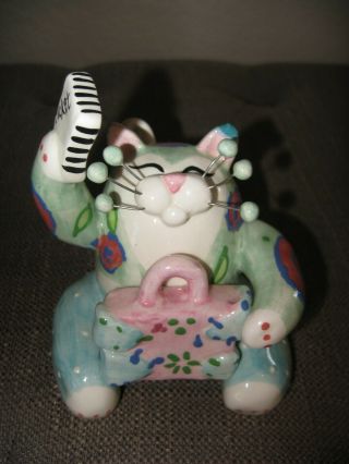 Amy Lacombe Whimsiclay Travel Ticket Purse Cat Figurine 2001